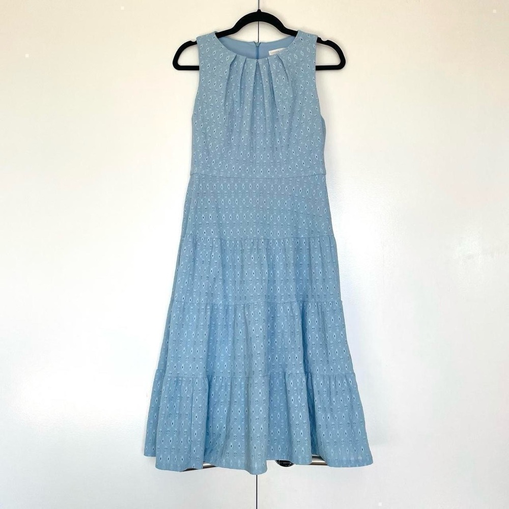 London Times | Baby blue lace sleeveless midi flowy tiered tea dress | Size 4 - Picture 5 of 8